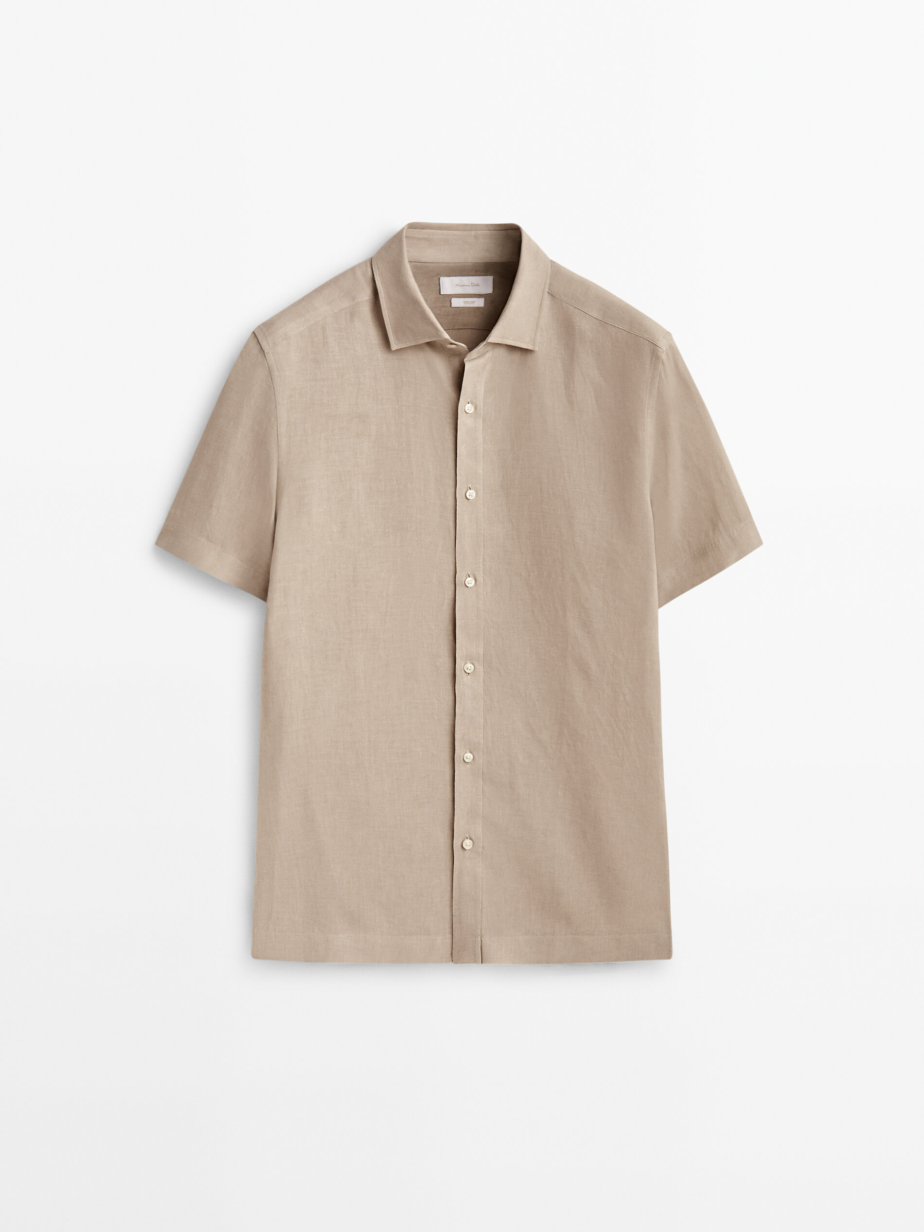 Camisa de linho de manga curta com corte regular - TAN