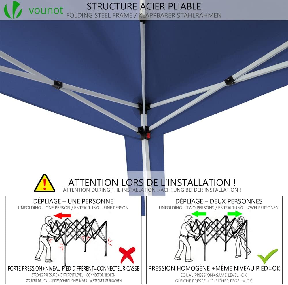 VOUNOT® Pavillon 3x3m mit 4 Seitenteilen & 4 Sandsäcke, Pop Up Faltpavillon, Faltbar Gartenzelt Partyzelt, inkl. Tasche, Blau