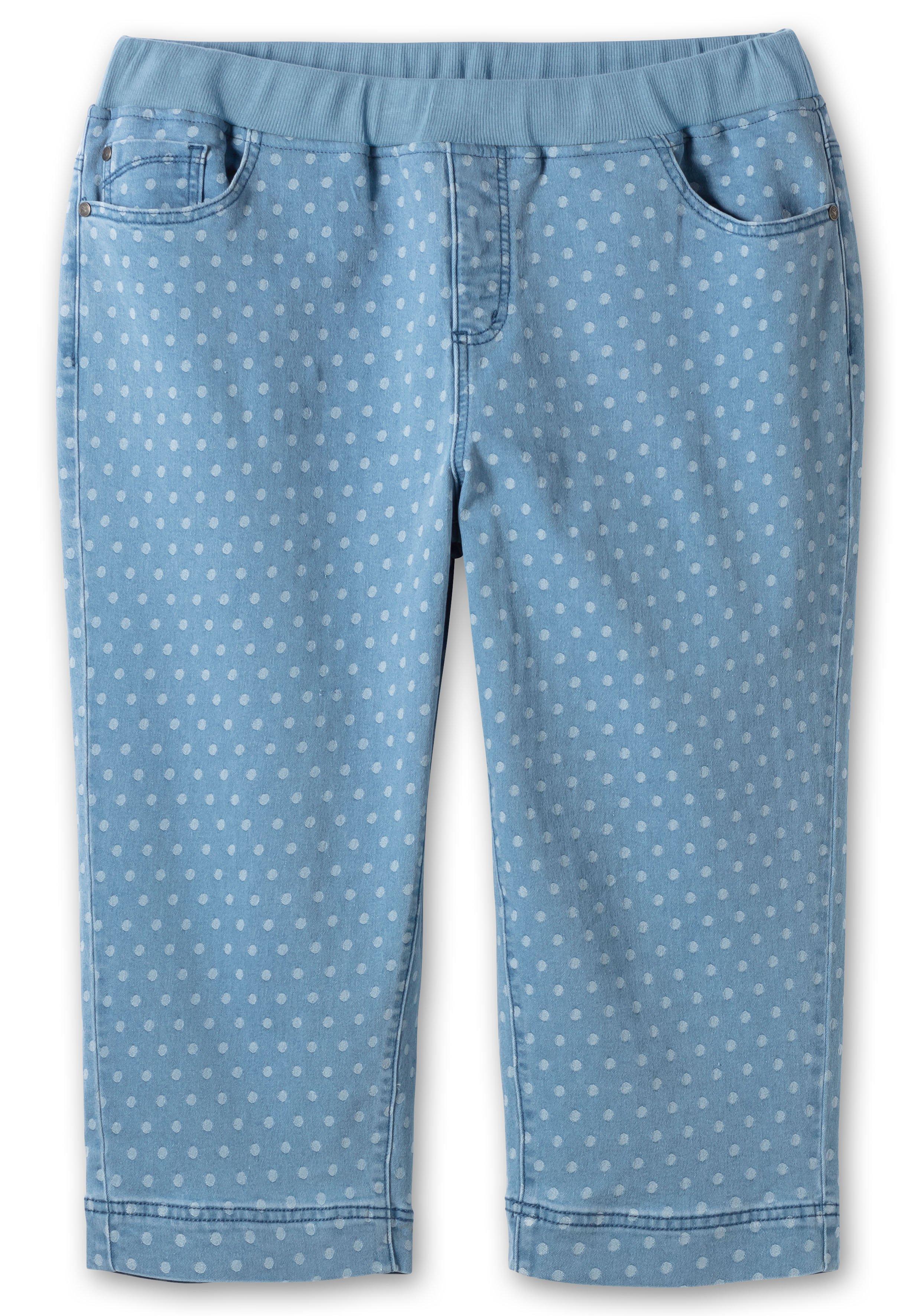 Gepunktete Caprijeans mit Gummibund