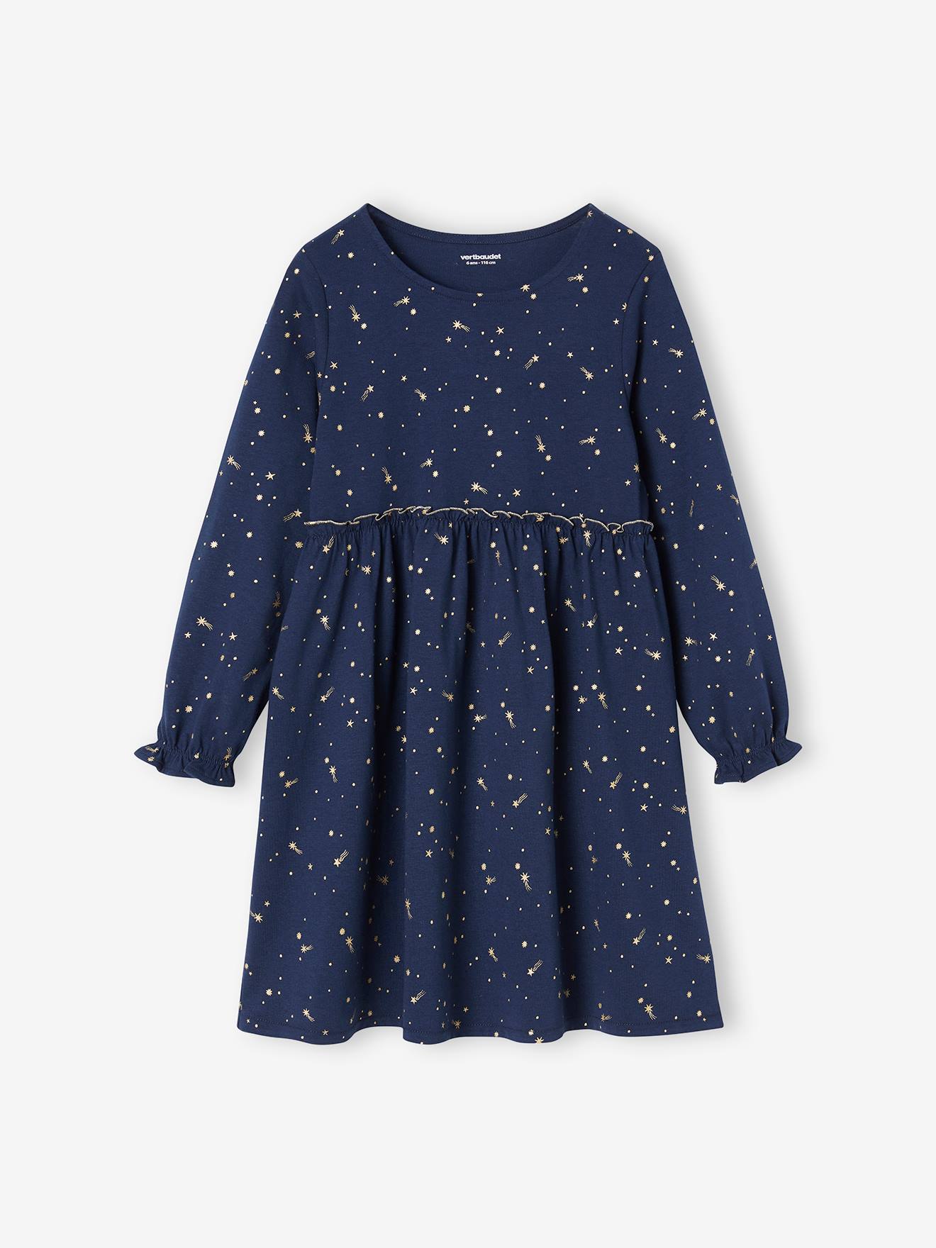 Vestido de festa azul marinho com estrelas iridescentes para meninas