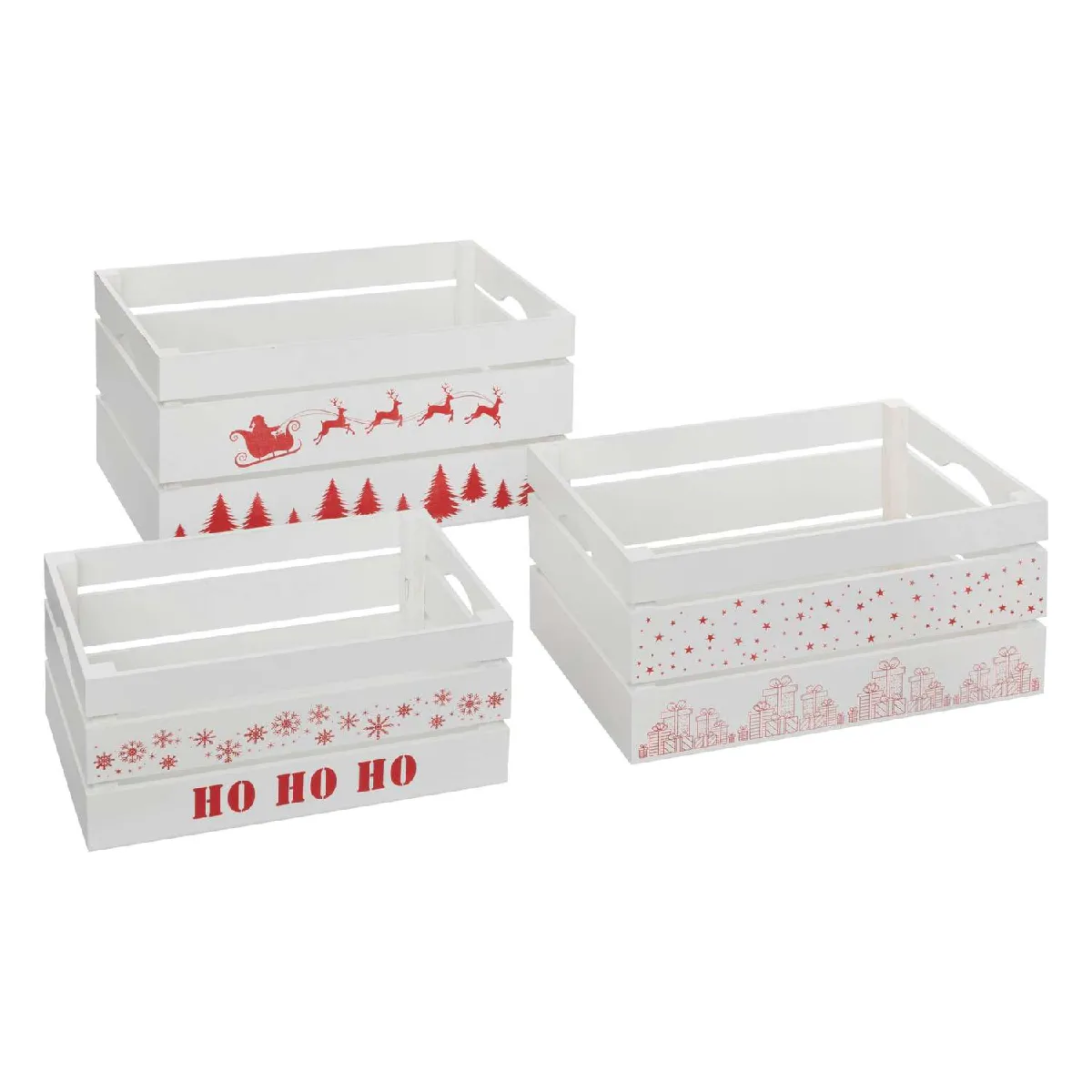 Atmosphera, Createur D'Interieur Atmosphera Lot de 3 Cagettes de Noël en Bois - Blanc