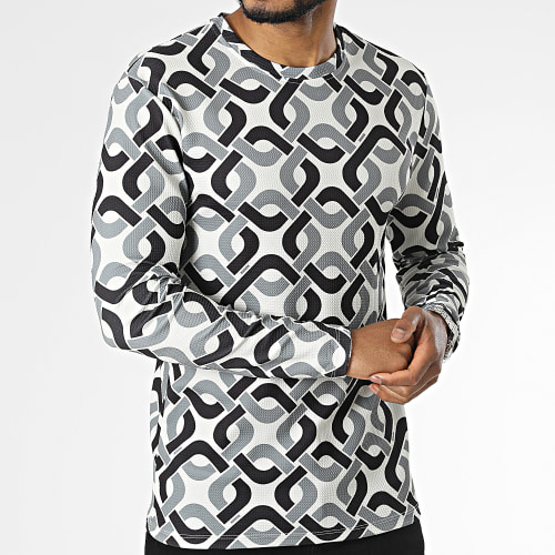 Tee Shirt Manches Longues Beige Gris Noir