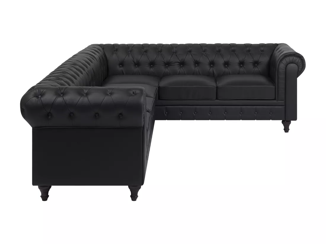 Canapé d'Angle à droite en Cuir PU Noir Housse Amovible Assise Large Chesterfield