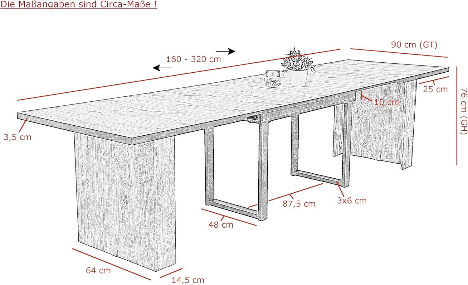 Hela Tische, Kulissentisch Esstisch Anni, Dekor Viking Oak, erweiterbar mit 3 Platten, Metallgestell, Maß 160-320x90cm
