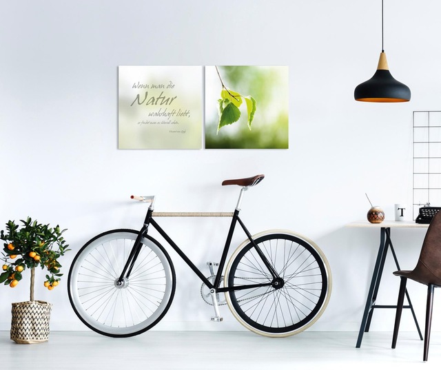 queence Leinwandbild »Natur« Blätter | Blätterbilder | Kunst | Modern | Schriftzug | Schriftzüge | Spa | Spa Bilder | Sprüche | Sprüche & Texte Set,  Premium-Leinwandstoff, Handarbeit aus Deutschland, Zitat, 2er Set