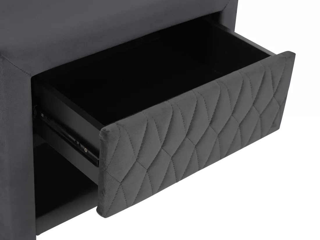 Table de chevet - 1 tiroir et 1 niche - Tissu velours - Gris - DANIELE