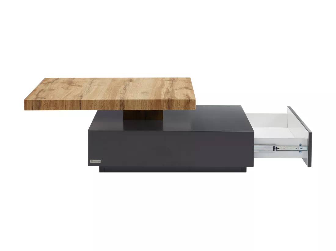 Table basse pivotante avec 1 tiroir en MDF - Anthracite et naturel - KYRIA