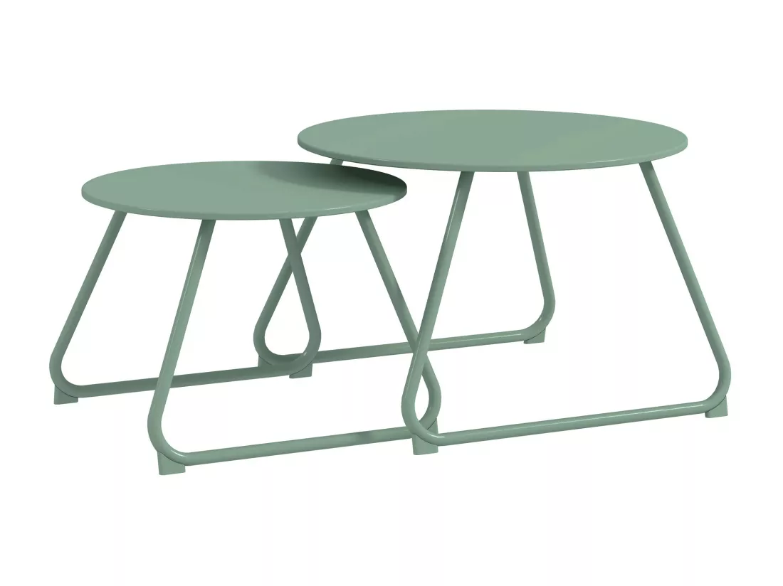 Lot de 2 tables basses gigognes de jardin métal époxy vert