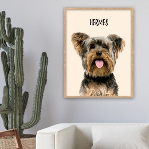 Retrato realista personalizado MascoZoom, com moldura de madeira de carvalho.