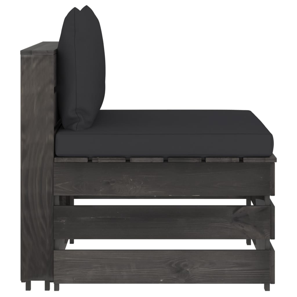 Salon de jardin meuble d'extérieur ensemble de mobilier 3 pièces avec coussins bois imprégné de gris
