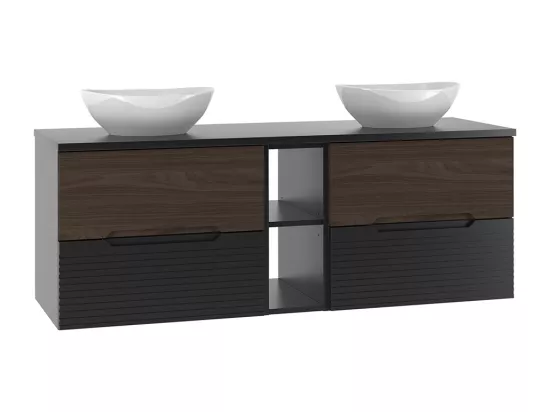 Meuble double vasque 140cm niche Sylla Noir et bois