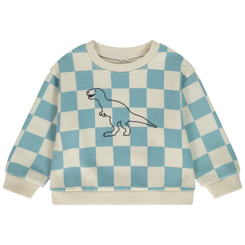 Sweat oversize imprimé damier et print dino pour bébé garçon - Ecru