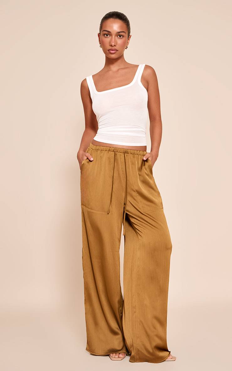 Chartreuse Pantalon Large Taille Basse En Satin Texturé Avec Cordon De Serrage