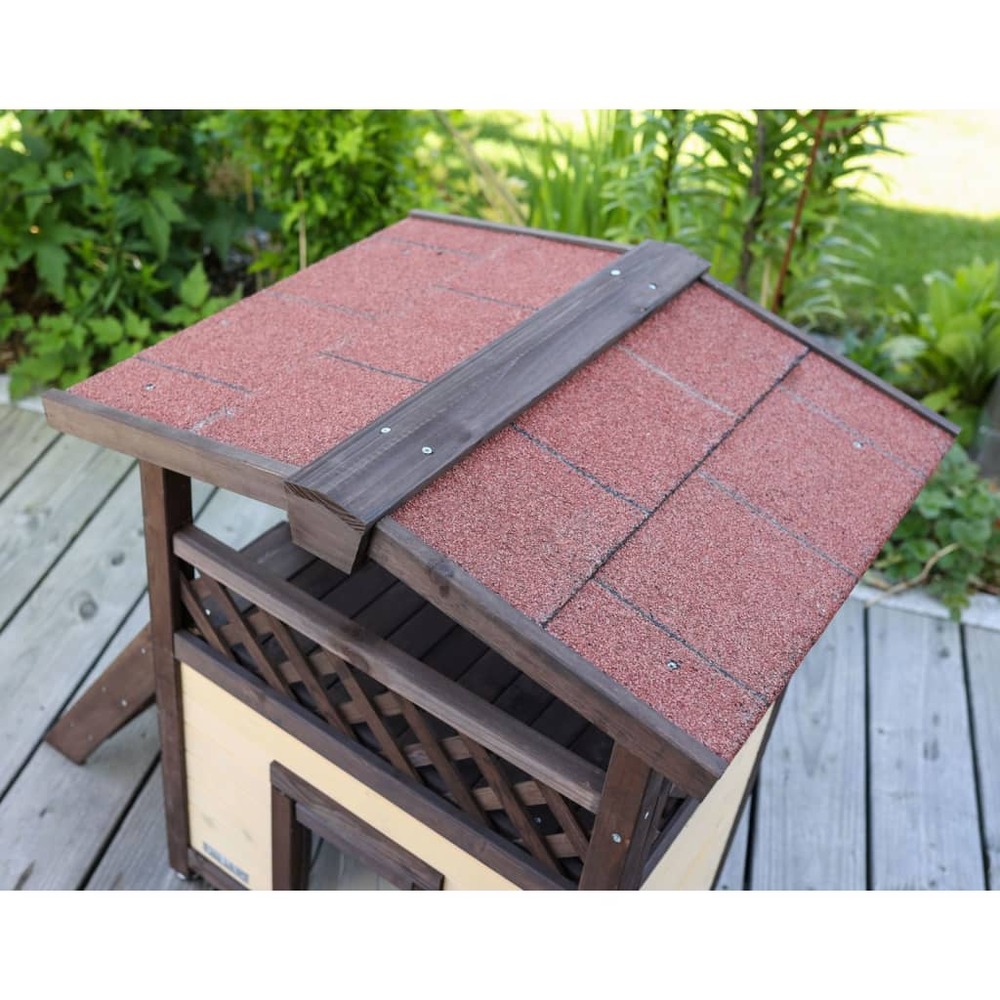 Maison à chat chauffée 4-saisons deluxe 88x57x77 cm marron foncé