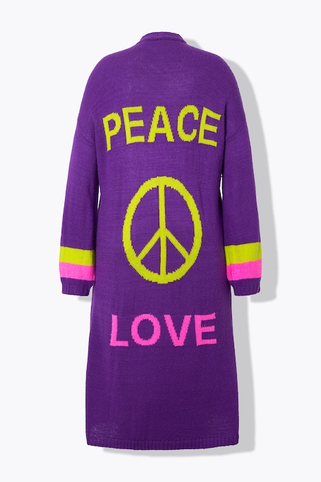 Long-Strickjacke, Rücken Peace-Motiv, offene Form