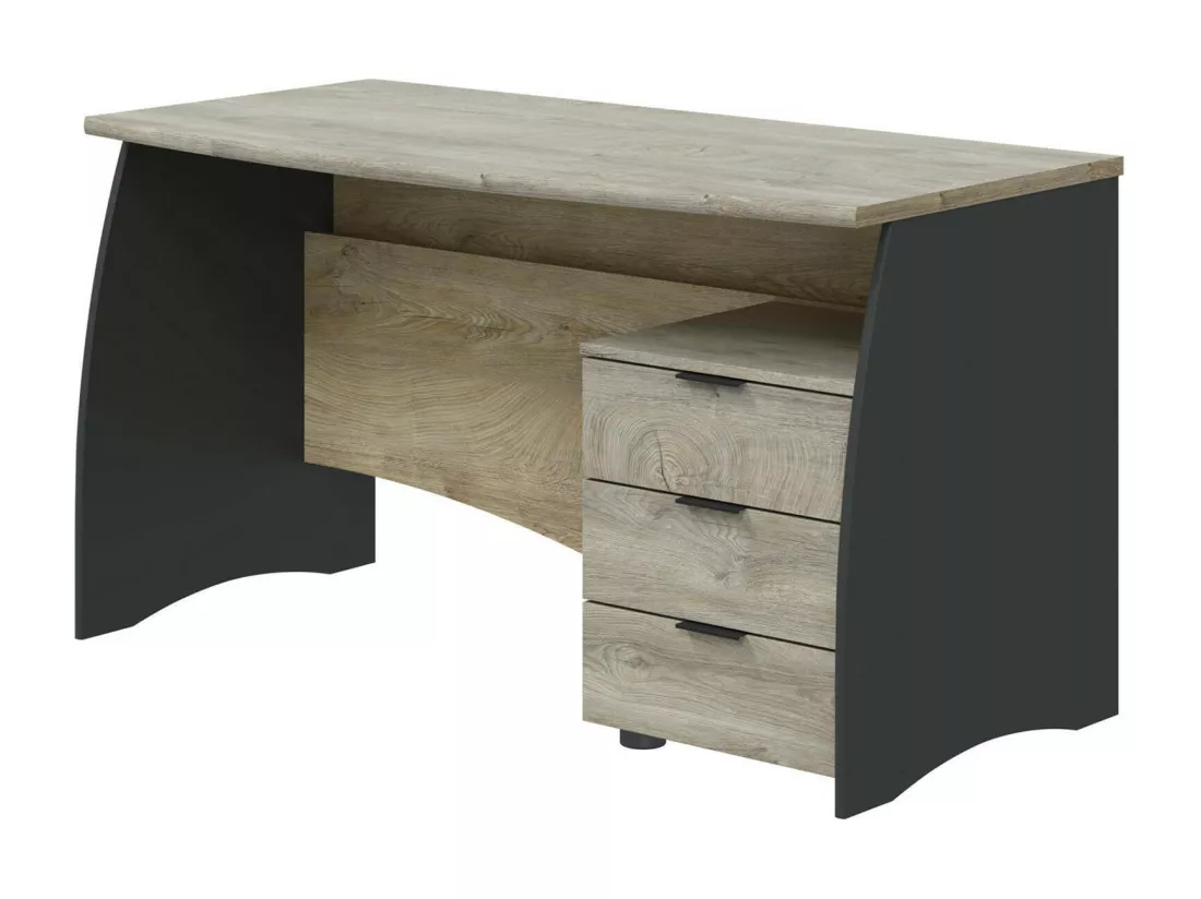 Bureau Davell, Bureau, Table d'étude PC avec 3 tiroirs, 136x67h74 cm, Chêne et Anthracite