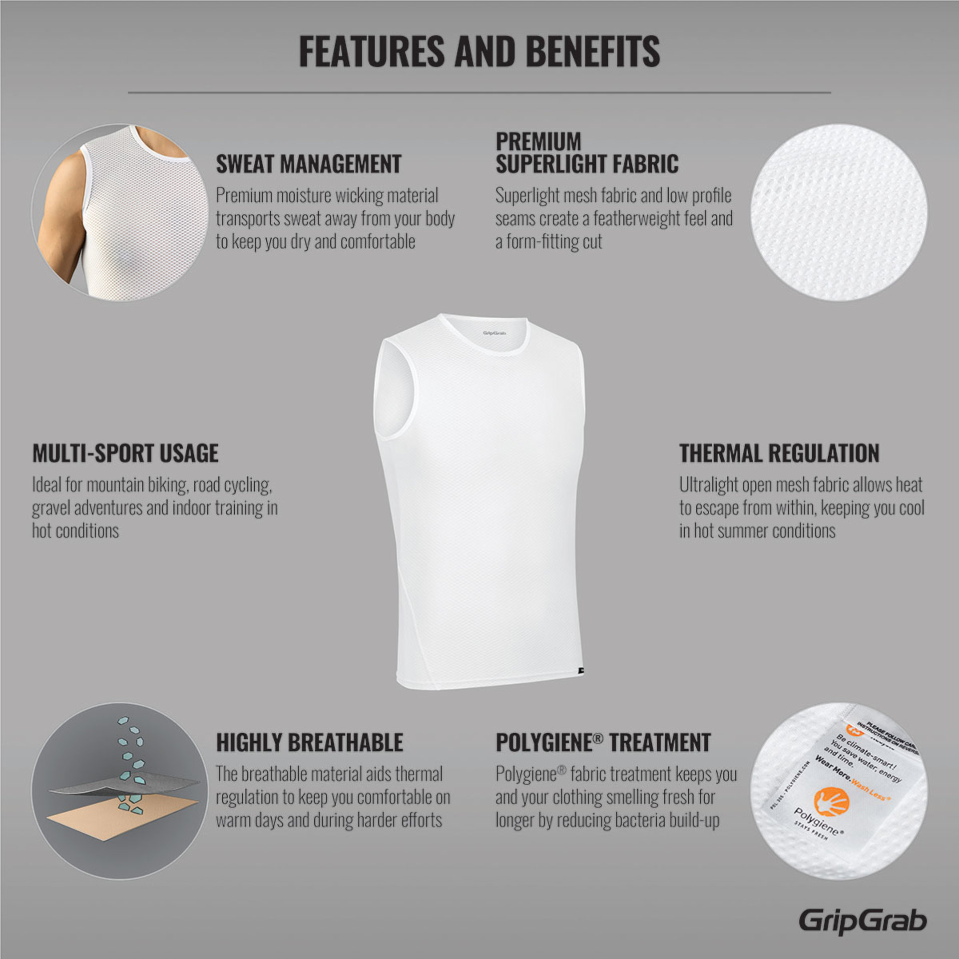 GripGrab Ultralight Mesh Ondershirt Zonder Mouwen Wit