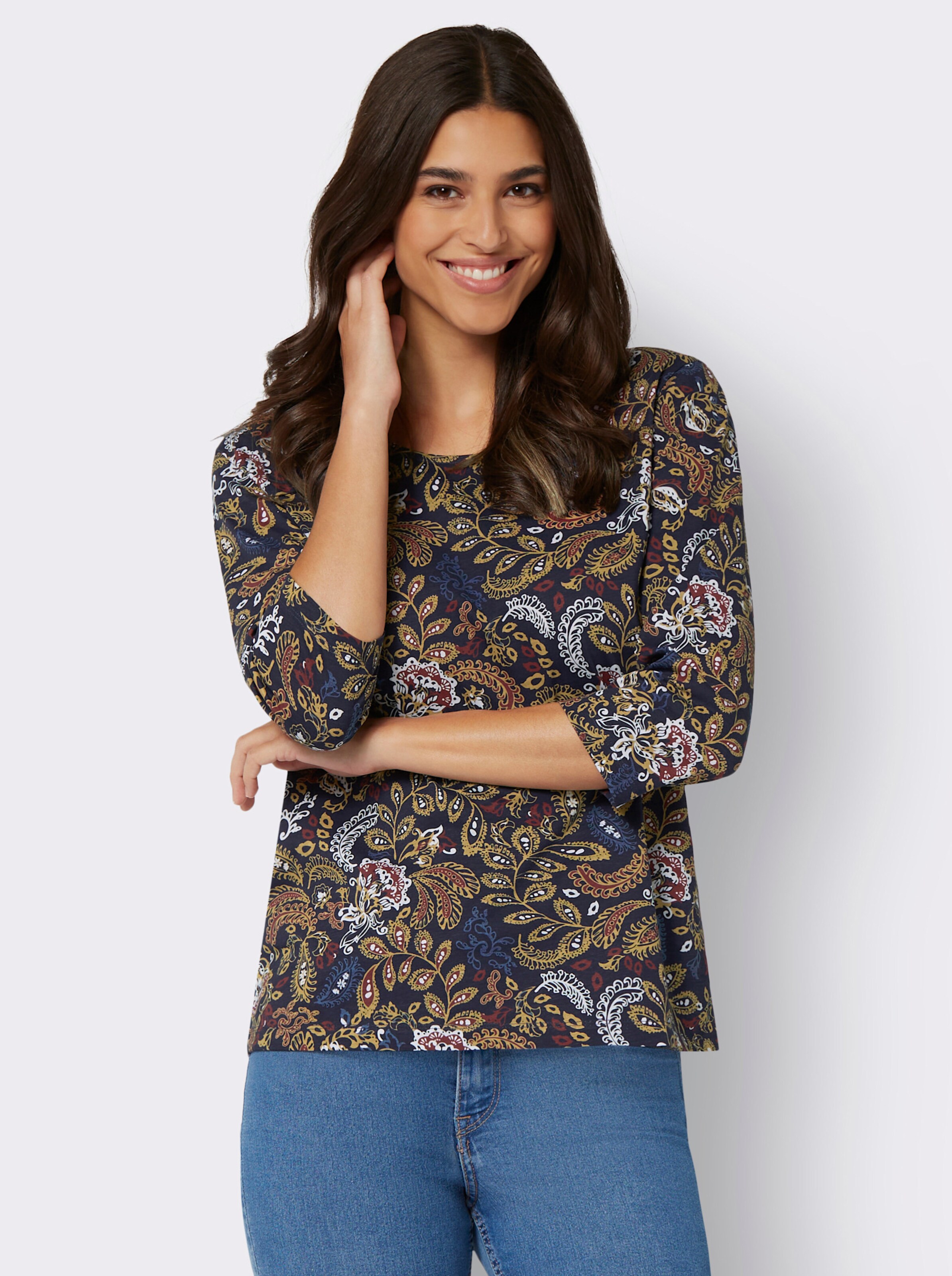 Rundhalsshirt mit Paisley-Muster