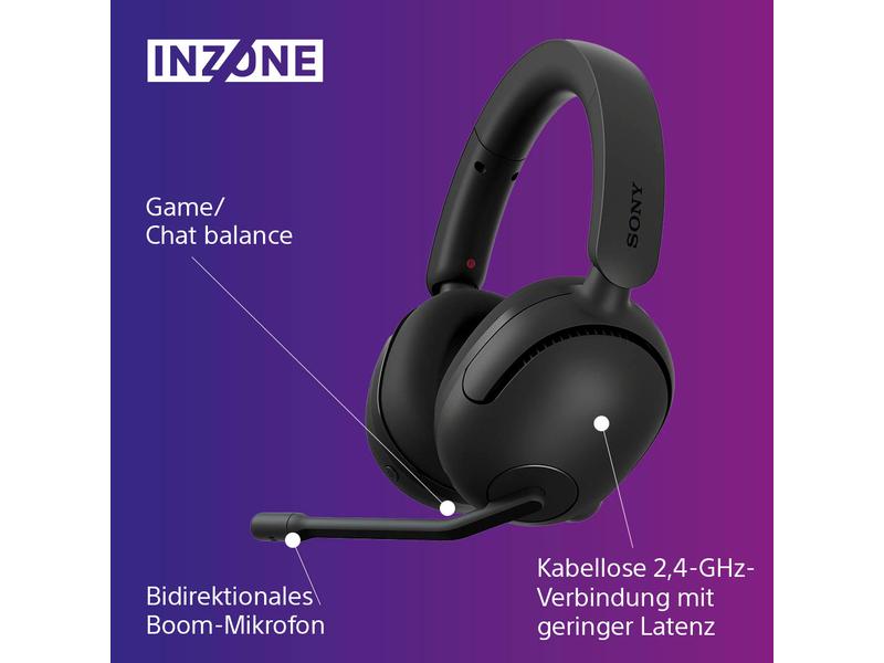 Sony Headset INZONE H5 Schwarz Leichtes, weiches und kabelloses Gaming-Headset