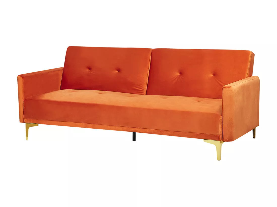 Canapé convertible 3 places en velours orange LUCAN