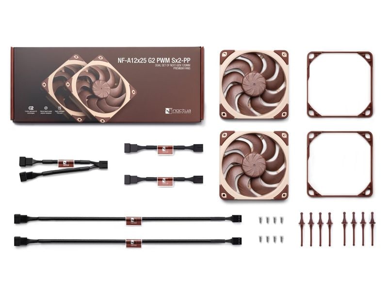 Noctua PC-Lüfter NF-A12 x 25 G2 PWM 2P Leiser 120-mm-Premium-Lüfter, 2er-Set