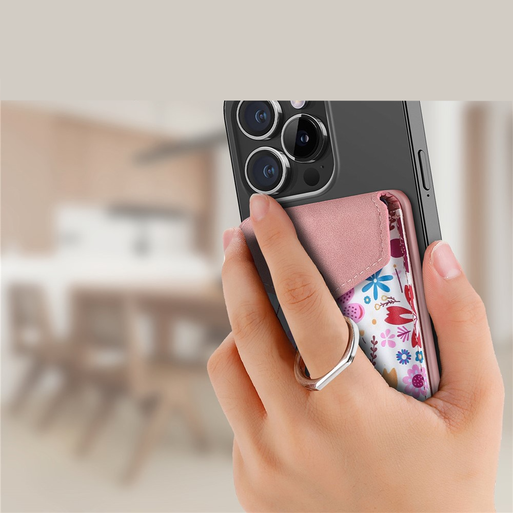 Magnetische MagSafe Wallet Kreditkarten Halterung mit Finger Griff Ring Halterung   Druckknopfverschluss - Rosa