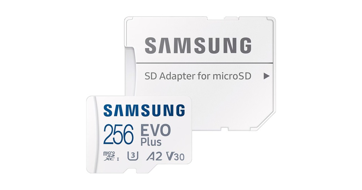 SAMSUNGEVO Plus microSDXC (2024), 256 GB geheugenkaart  (Wit, U3, V30, A2, Incl. SD-Adapter)