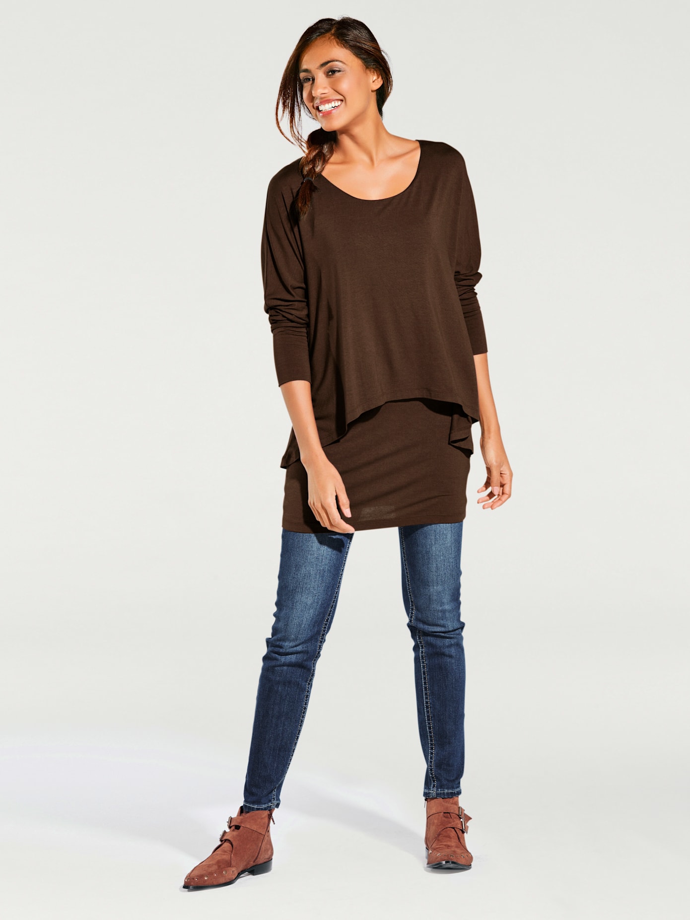 T-shirt à encolure ronde look décontracté tendance, manches chauve-souris