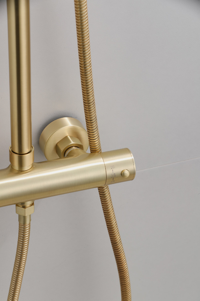 Saniclear Brass opbouw regendouche geborsteld messing / mat goud 20cm hoofddouche staaf handdouche