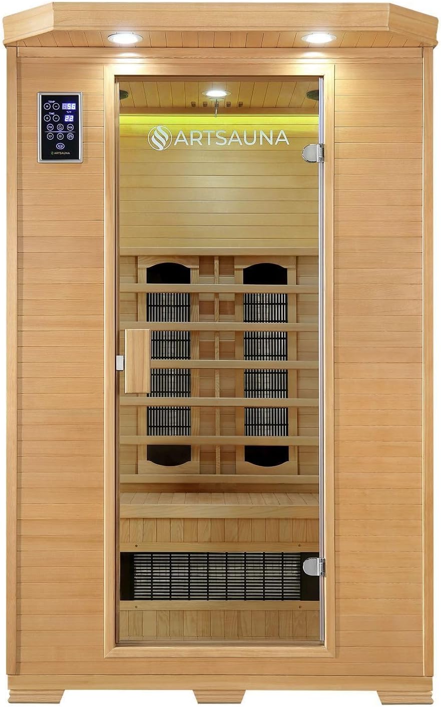 Artsauna Infrarotkabine Oslo - Wärmekabine mit Keramikstrahler & LED-Farblichttherapie für 2 Personen - Infrarotsauna 120x100 cm aus Hemlockholz
