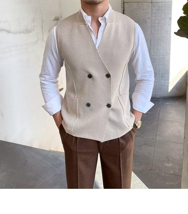 Sinlarity - V-hals dubbelrijs trui vest