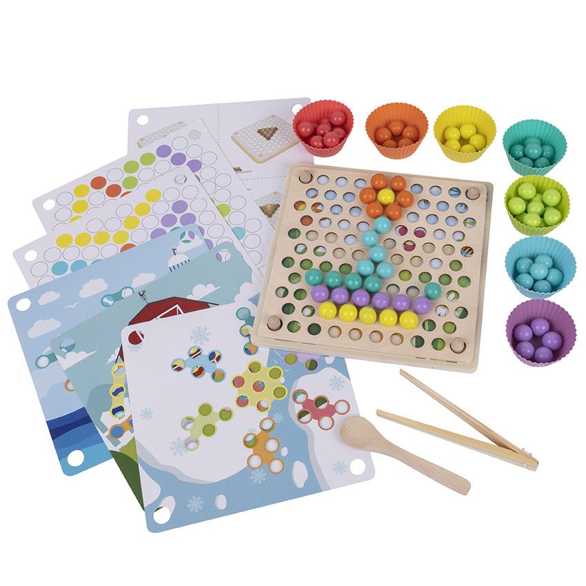 Jeu de billes colorées Montessori - Ecru