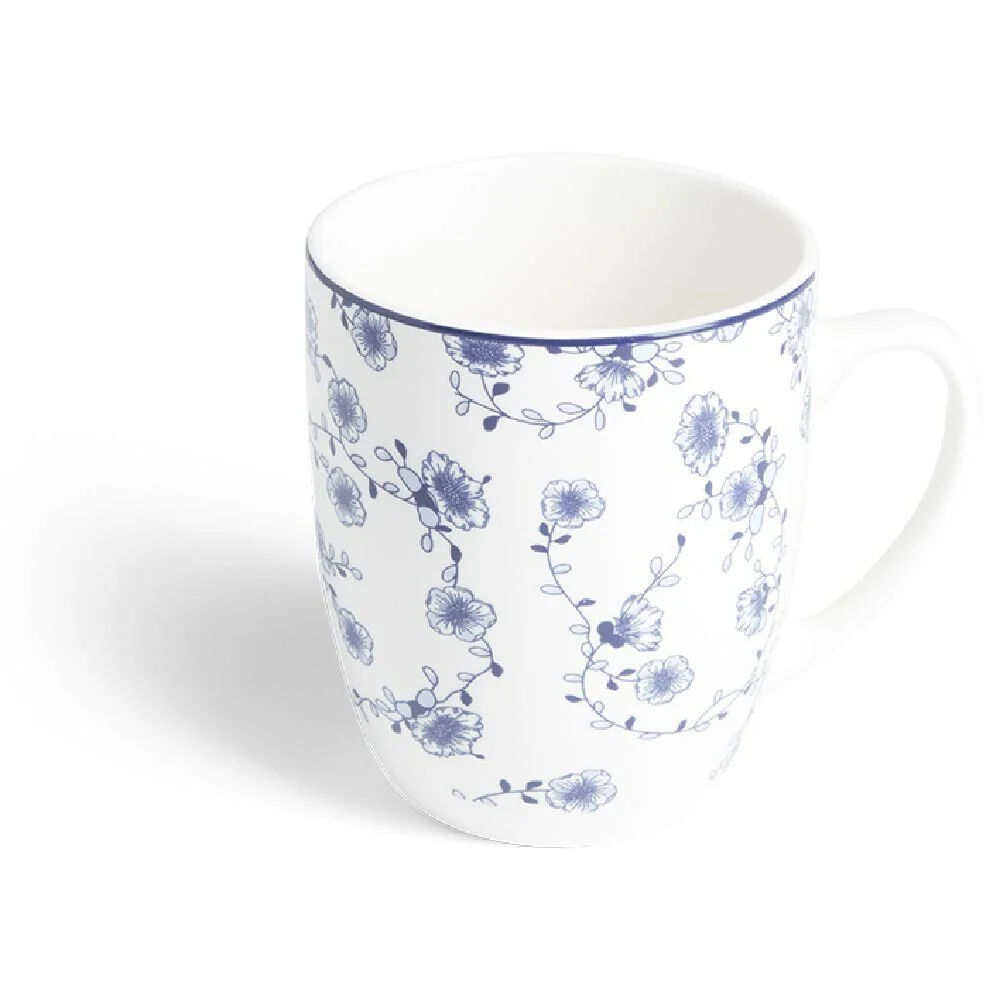 Lot de 4 mugs 200ml porcelaine Ø8,8x10,4cm bleu et blanc