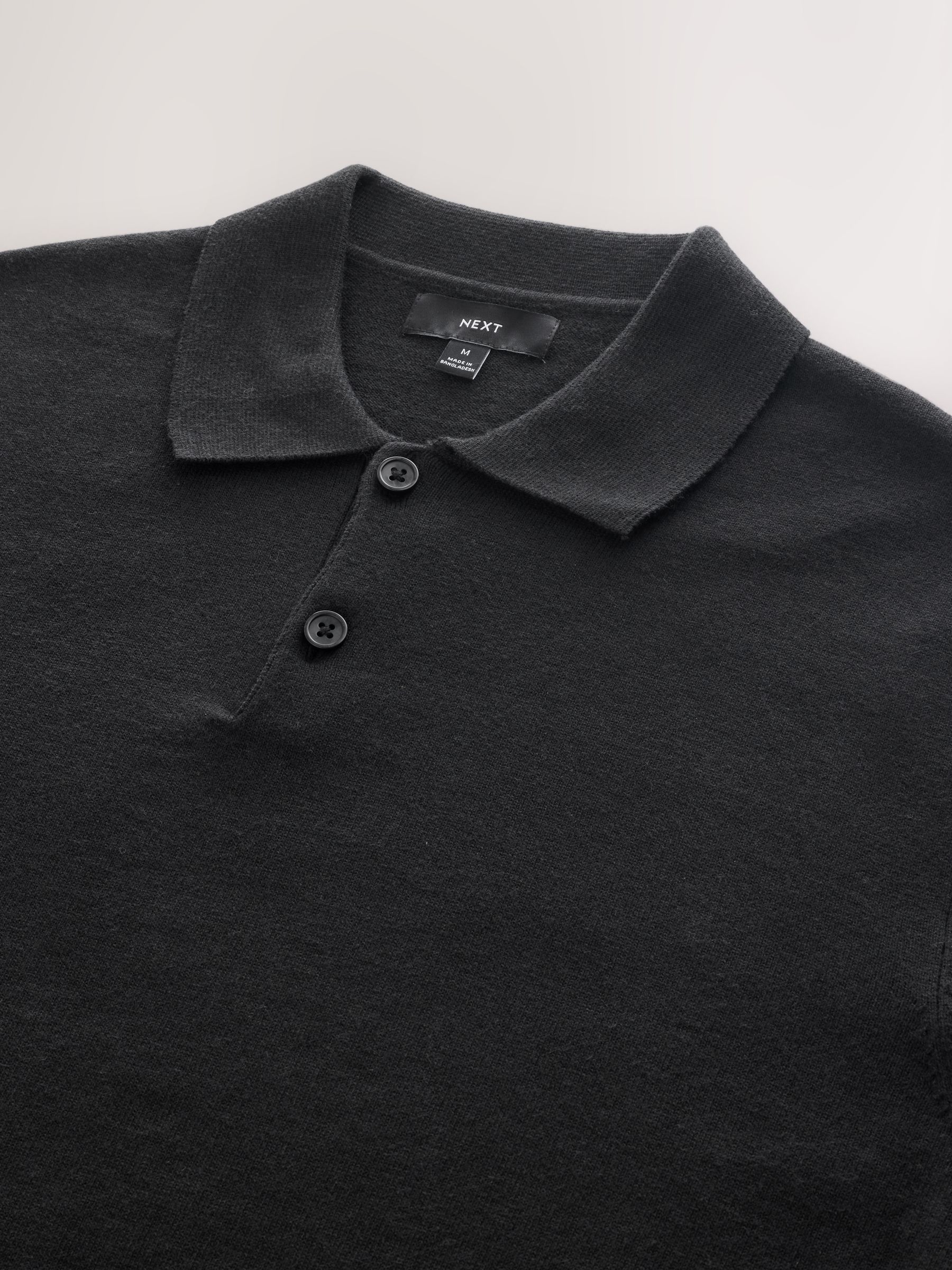 Zwart - Effen - Regular Fit Essential Long Sleeve Knitted Polo Shirt