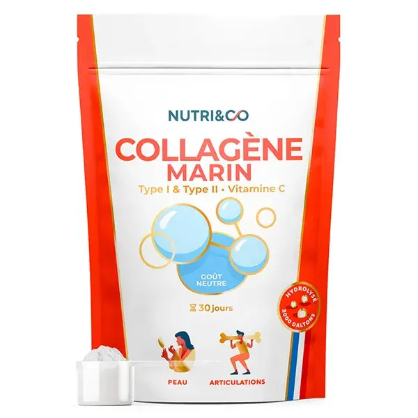 Nutri&Co Colágeno Marinho Tipo 1, 2 e 3 para Pele e Articulações - Sabor Neutro - 180g