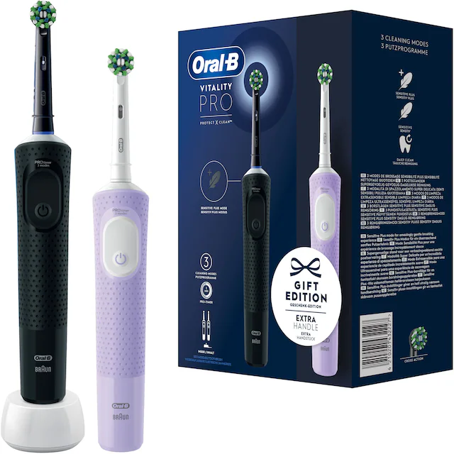 Oral-B Elektrische Zahnbürste »Vitality Pro« 2 Stk. Aufsteckbürsten 3 Putzmodi, Doppelpack