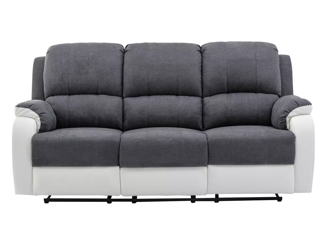 Canapés 3 places 2 places et un fauteuil relax en microfibre et simili gris et blanc BRODY