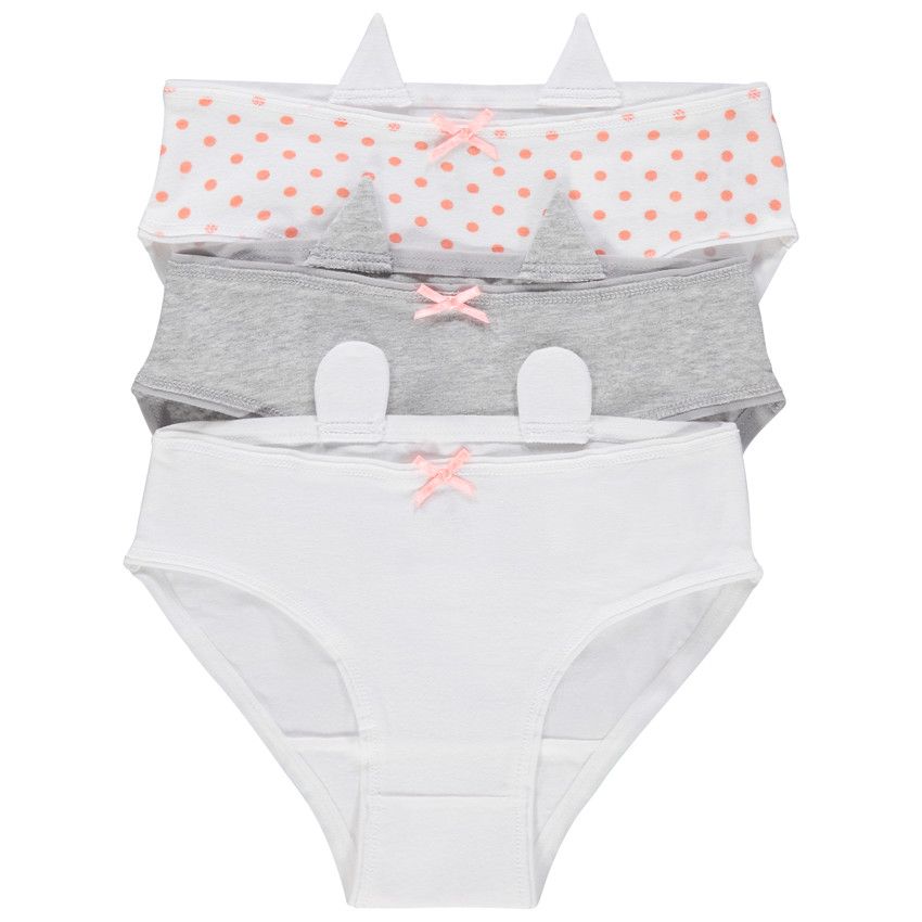 Lot de 3 culottes en coton à pois et unies pour enfant fille - Gris clair