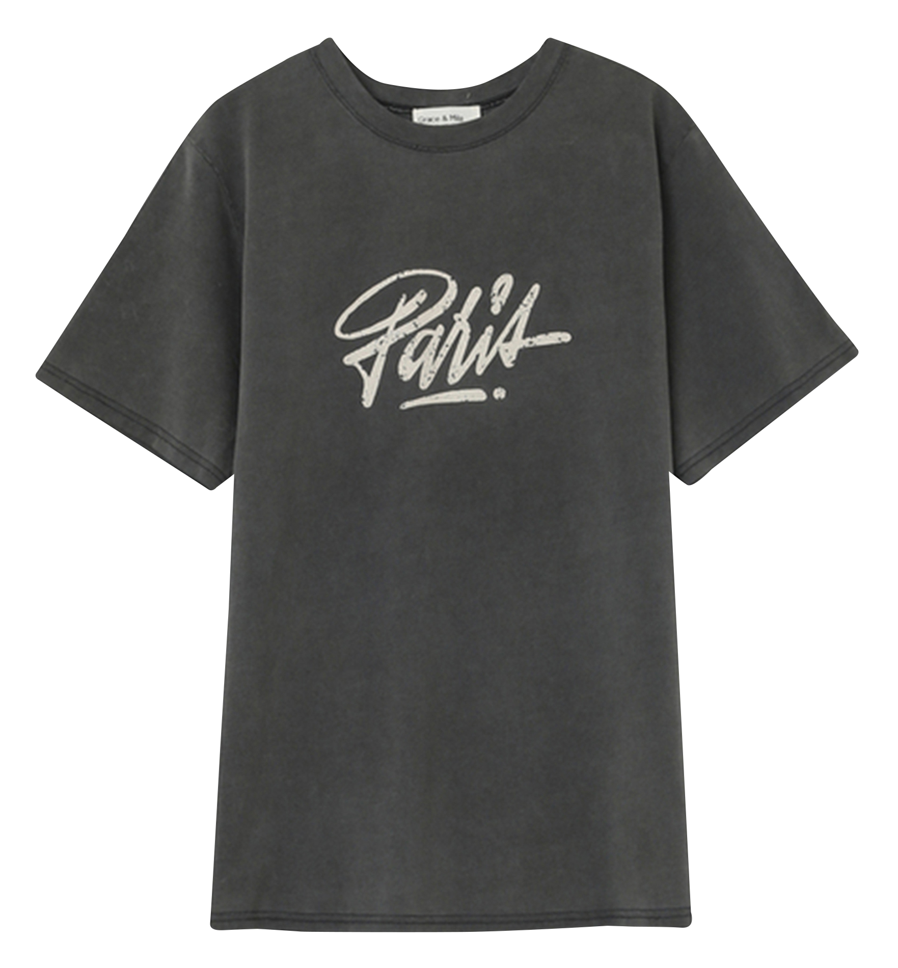 NIGHT - Tee-shirt col rond ample en coton sérigraphié | Argent