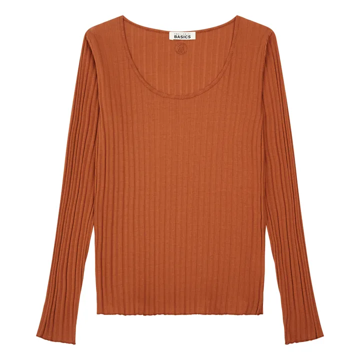 SMALLABLE BASICS Top Femme Cotelé Coton Bio | Noisette