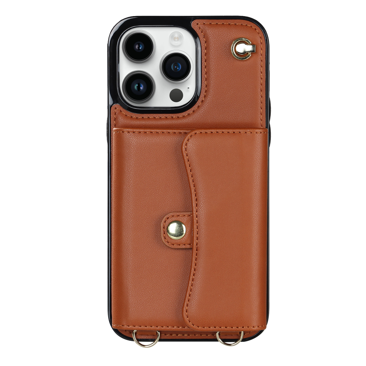 iPhone 13 Pro Necklace Leder Schutz Hülle mit Kartenfach   Handykette (140cm) - Braun