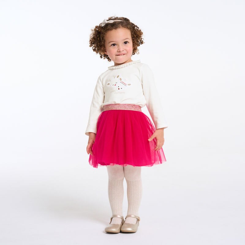 T-shirt manches longues broderies rennes blanc bébé fille Blanc
