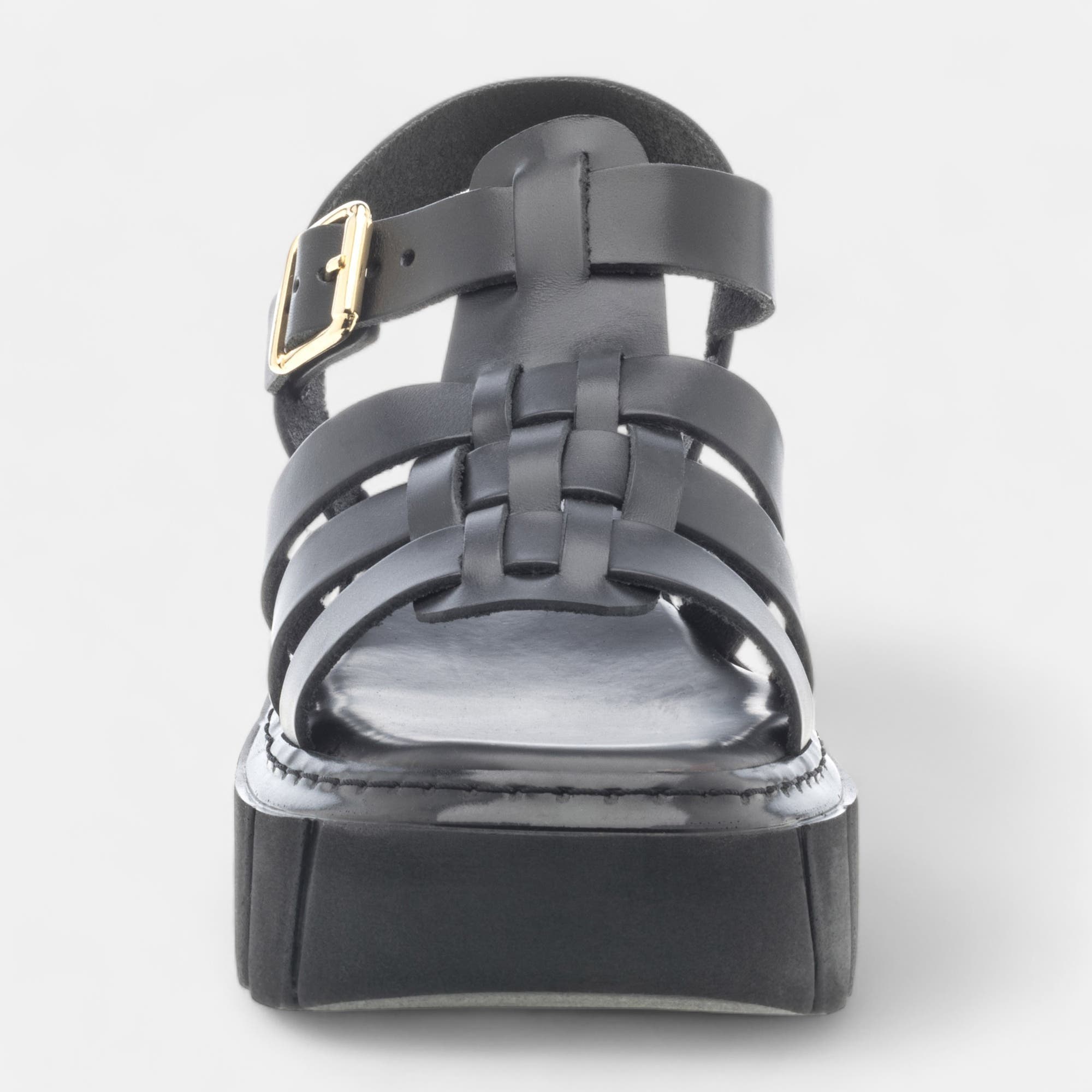Sandales à talon compensé Femme en cuir noir