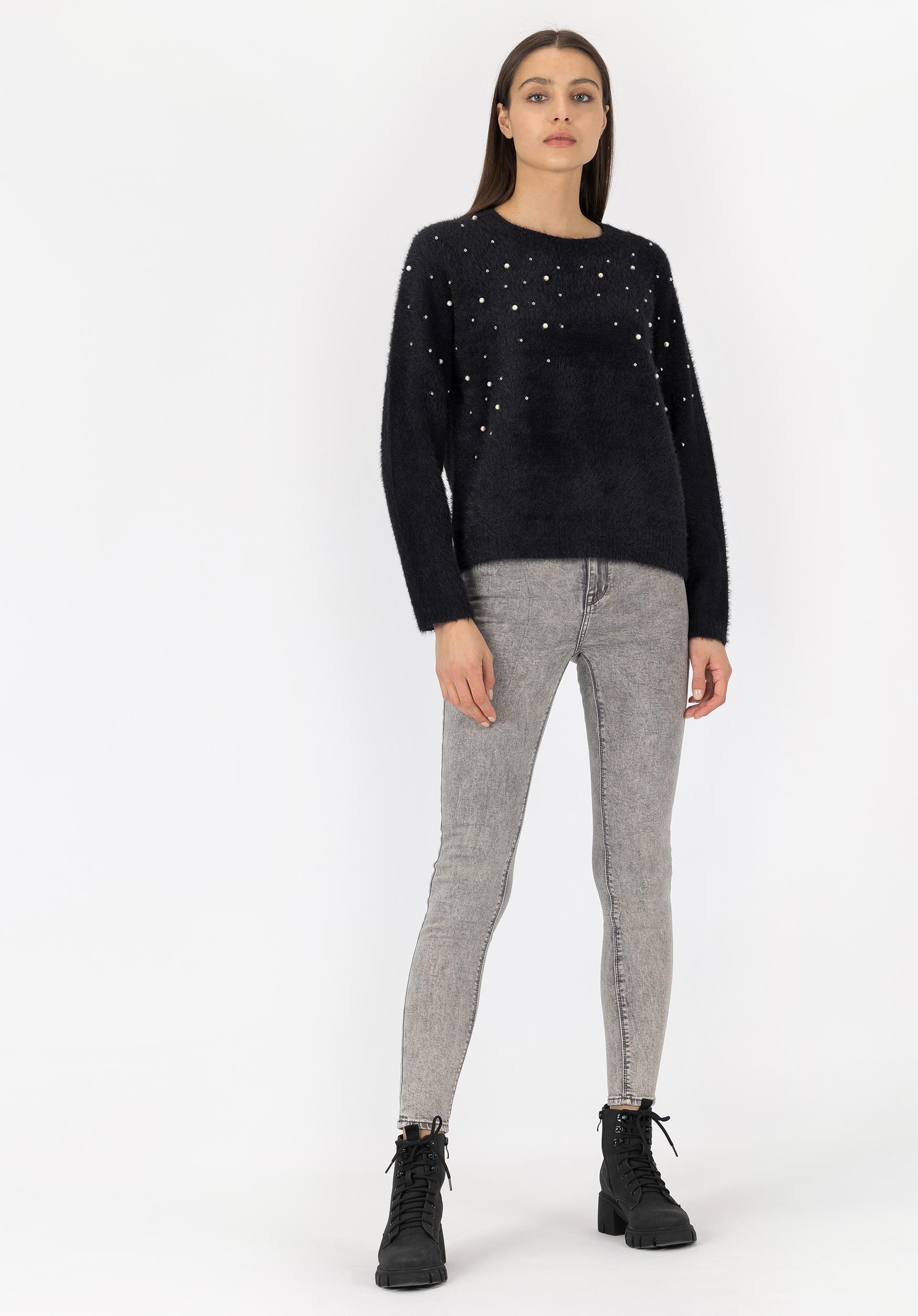 Jeans Light Push-up Skinny Cintura Média Acid Wash