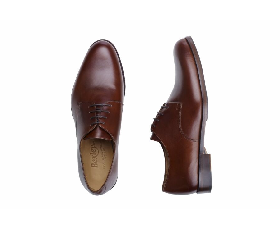 Derbies homme Châtaigne patiné semelle cuir avec patin - DOVER PATIN