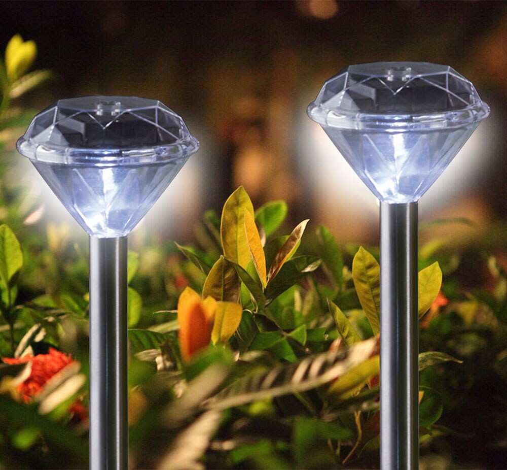 2er Set LED Solar Steckleuchte, Diamant Design, H 34 cm