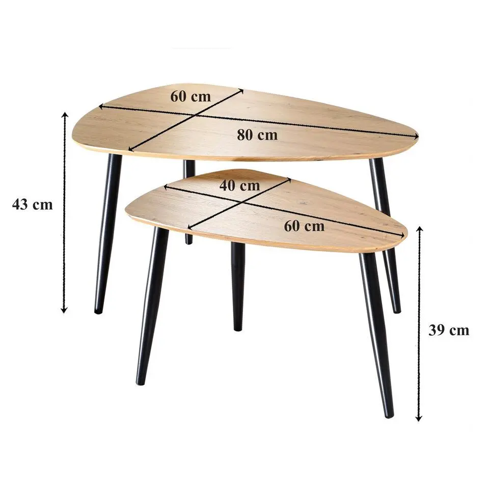 CALICOSY - Set van 2 Salontafels - Licht hout - 42x80x60 cm