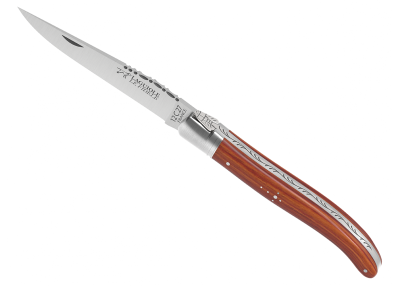 Couteau Laguiole avec un manche en bois de rose et 1 mitre en acier inoxydable