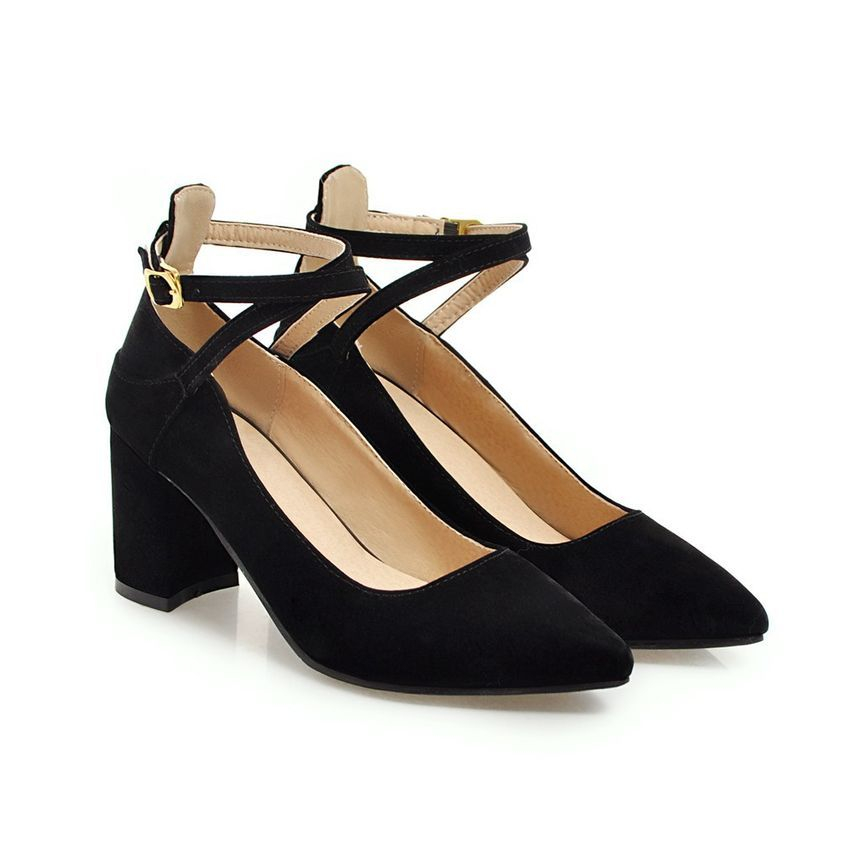 Megan - Pumps met enkelbandjes en puntige blokhak