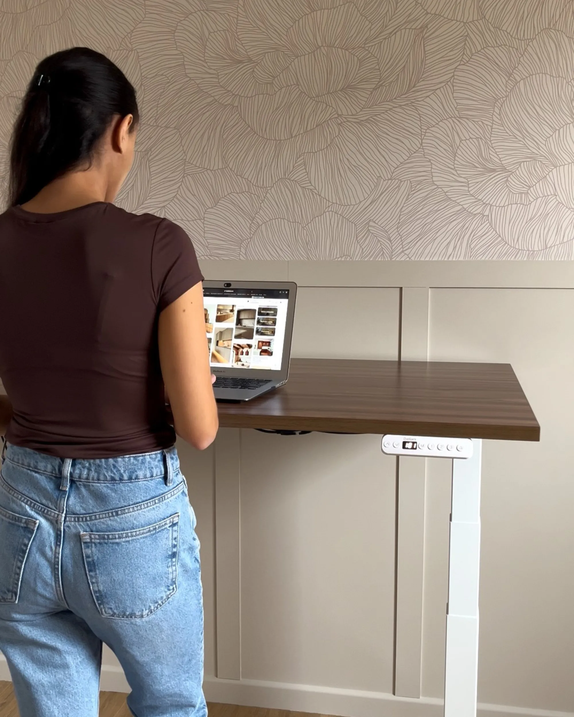 Elektrisch verstelbaar sta-bureau DESTINES Bruin/wit 180 cm 80 cm